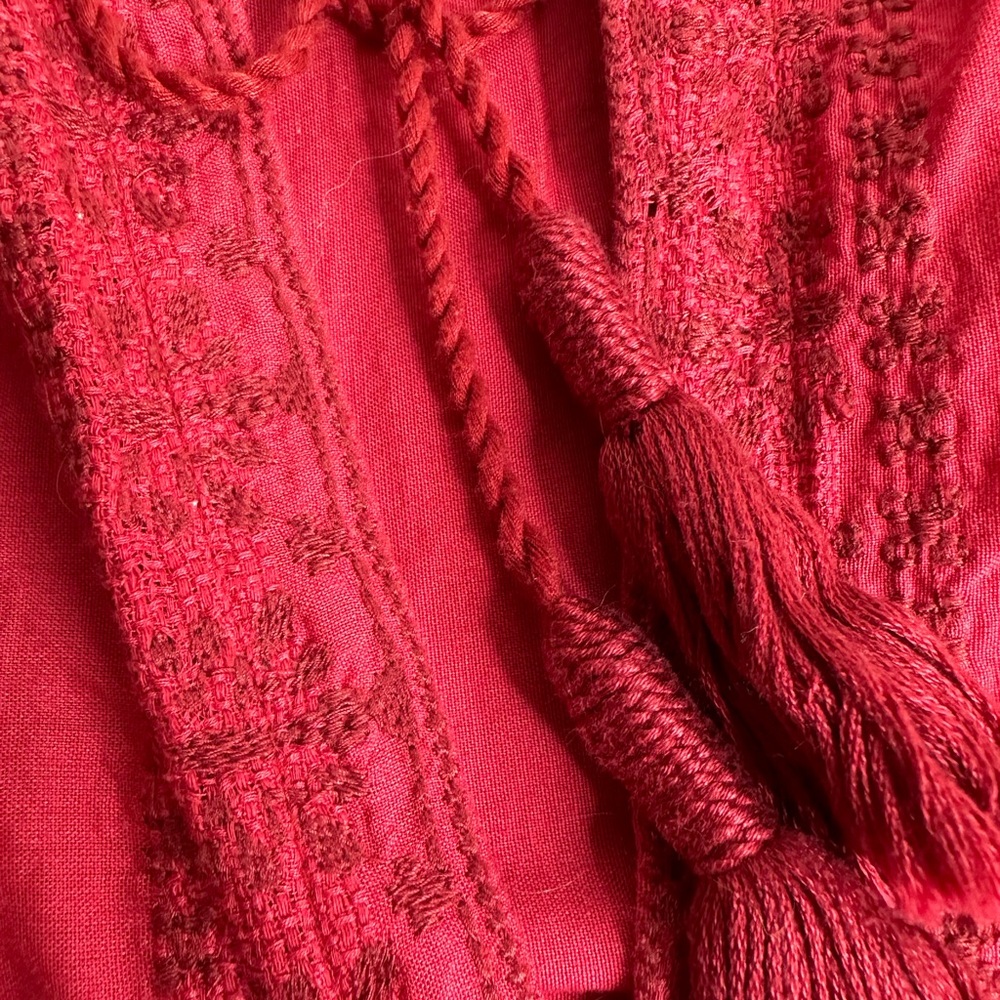 Madewell red embroidered popover with tassel ties - Picture 12 of 13